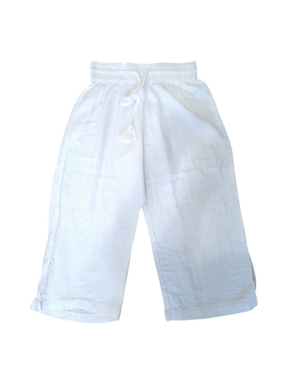 Just Living Women's S White Cotton Gauze Wide Leg Pants Drawstring Waist